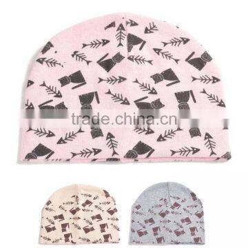 spring&summer korea style 100%cotton cute boys&girls cat and fishbone pattern baby bonnet hat