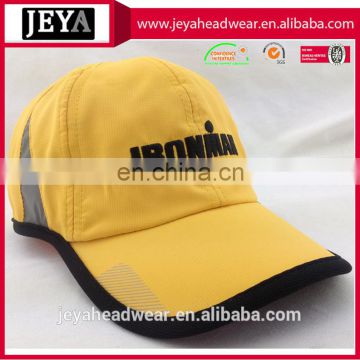 Matching color yellow black sports caps sides reflective trimming and bill binding sports caps