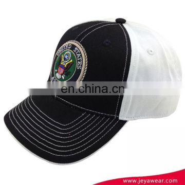 High quality black and white hats 6 panel custom 100% cotton baseball cap