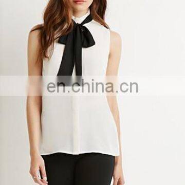 Fashion Women Sleeveless Black Hight Collar Casual White Shirts