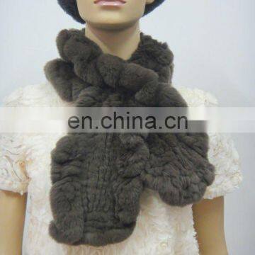 3164# Ruffle Rex Fur Knit Scarf, Women's