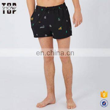 Custom swim shorts black mixed embroidery 100% nylon shorts men beach