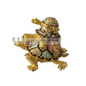 Golden plating ,bejewled enamel pewter metal craft trilaminar tortoise jewelry trinket box