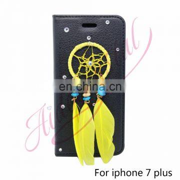 Aidocrystal 2016 Wallet Stand With Card Holder Yellow dreamcatcher Flip Phone Back Cover For iPhone 7/ 7 Plus Cases