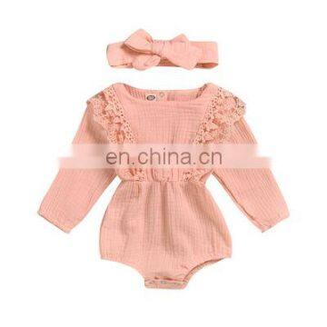 Foreign Trade Children's Clothing Spring and Autumn Models Girls Candy Color Long-sleeved Lace Romper Romper