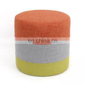 Customized factory wholesale modern design linen fabric round ottoman pouf foot stool for living room