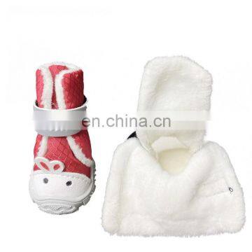 Custom Brand FBA Service 3 Colors Plastic Bottom Canvas Waterproof Sticker Velvet Filling Warm Dog Shoes Pet