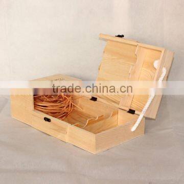 Fashion High Quality Natural wood wine 2 bottles shape box