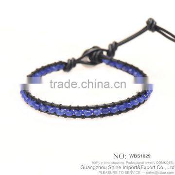 Fashion Navy Bead Leather Bracelet XE09-0065