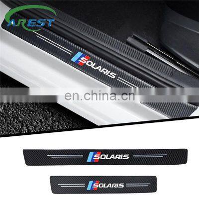 4pcs car Sticker door carbon leather Fiber Sill Plate Decoration protection For Hyundai Solaris Accessories Car Styling