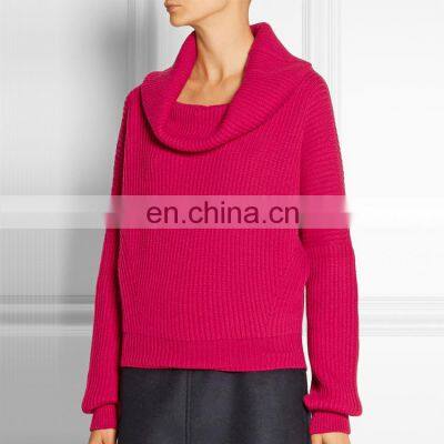 Turtleneck ribbed knit cashmere sweater for women with batwing sleeves