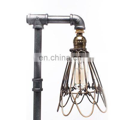 Clearance sale Industrial Vintage Wood Base Water Pipe Table Lamp Protection Lampshade Desk Light