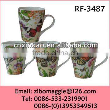 2016 Hot Sale Moden Shape Butterfly Print Customized Ceramic Coffee Mug for Home Decoration