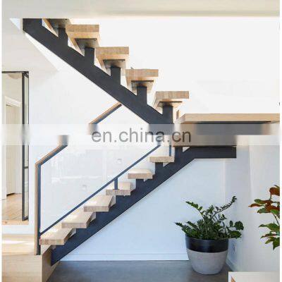 Modern Straight Wooden Stairs Staircase Design With Railing