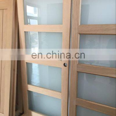 Unbreakable 3 Three Panel Interior Wood Sliding Frosted Glass Door photo-5