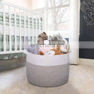 2021 New Arrival Rope Handle Organizers Cotton Woven Large Storage Basket Foldable photo-3