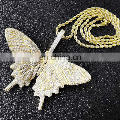 Miss Jewelry Yellow Gold Micro Pave CZ Cubic Zircon Iced Out Tennis Butterfly Necklace