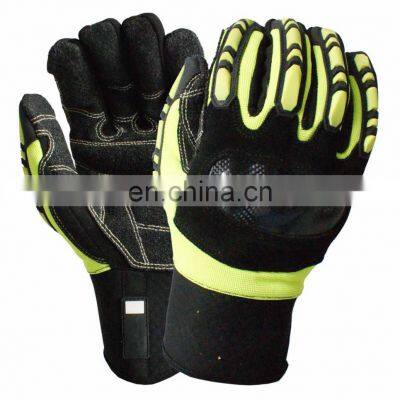 Support Eggboy Fluorescent Yellow Split Cow Leather Palm TPR Back Impact Resistant And Anti Vibration Work Glove