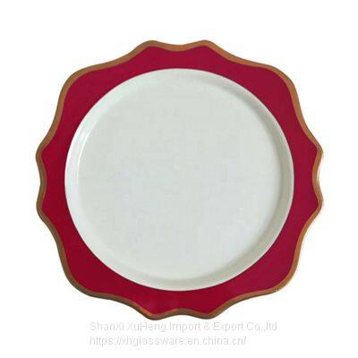 Factory Customized Red Gold Ceramic Dinnerware Plate Set With Sun Flower Design photo-3