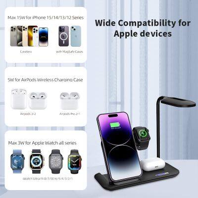 15W LED Desk Lamp Wireless Charger 4-in-1 Cell Phone Wireless Charging Station for Mobile Phone