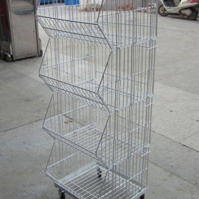 Metal Wire mesh Supermarket Shopping Promotion Wire Container With Wheels storage cage