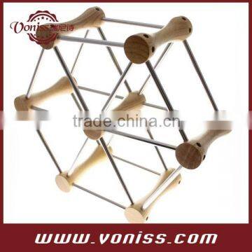 Tabletop Wine Bottle Rack Wine Bottle Holder- 6-Slot DIY Hexagon Stainless Steel and Wood,DIY Wine Rack photo-2