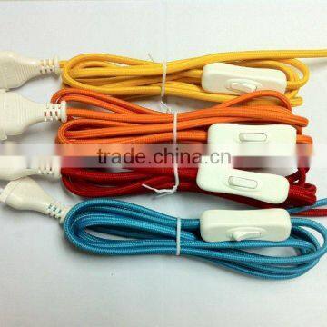 Textile power cord with inline switch for lamp