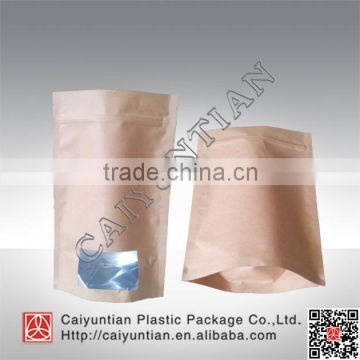 Moisture proof kraft paper food bag with window, standing kraft paper tea bag with clear window