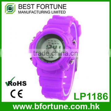 LP1186_PU Purple Colorful rubber strap, LCD display Stainless steel caseback children digital cheapest watch