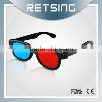 Plastic black frame red blue glasses 3d OEM Printing movie red blue 3d glasses, 3d video glasses