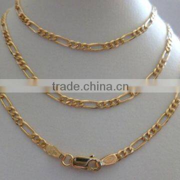 14K Solid Gold Figaro Flat Link Chain Necklace,Curb Chains