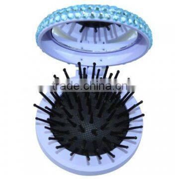 Girls Travel Folding Hair Brush with Mirror Pocket Size Comb