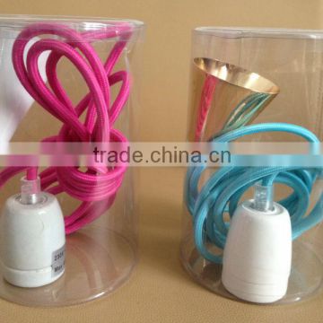 E27 ceramic lampholder with colored braided cord and ceiling rose