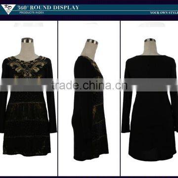 Latest New Design Fashion Scoop Neck Unique Studded Pattern Tiered Stud Front Pleating Women Dress photo-4