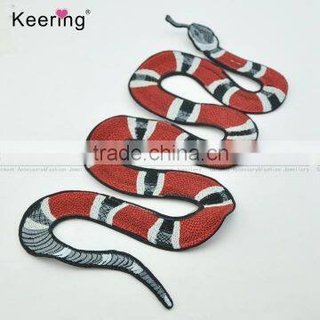 Keering red and black embroidery snake patch design for jacket or jeans WEF-110