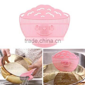 Cute Practial Home Kitchen Rice Washing Cleaning Tool Beans Peas Wash Gadgets Plastic pink sieve 2015 new Promotion