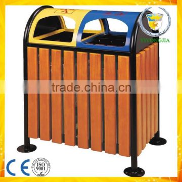 wooden recycling waste bin with yellow and blue cover waterproof