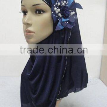 H289 latest one piece instant hijab with flower and rhinestones