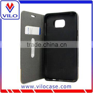 Built-in-stand Fabric Folio Cover Leather Case With Credit Card Slot for Samsung Note 5 photo-3