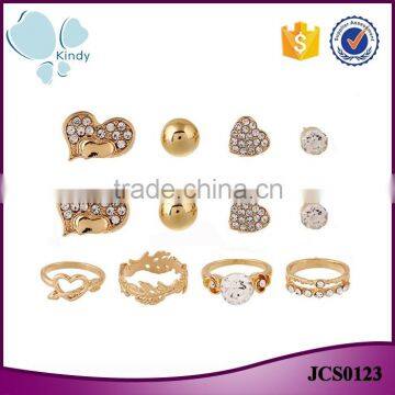 Cheapest price gold plated zinc alloy rhinestone 8 pieces ring earring jewelry set                        
                                                                                Supplier's Choice