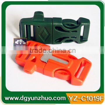 Hot sale plastic whistle buckle with firesteel, plastic whistle buckle for survival bracelet