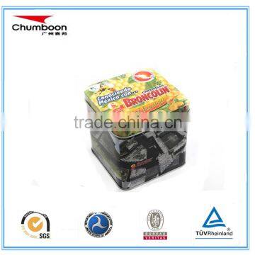 Guangzhou factory OEM 92*92*95mm square biscuit tea CMYK printing tin box