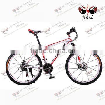 DELUXED MTB!white and red shifting MTB 21 speed double disc-brake mountain bike