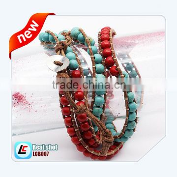 Exquisite latest colorful bead leather linked bracelets in 2016