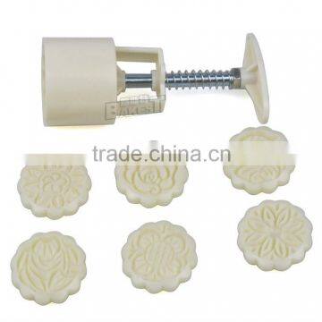 Handmade Round shaped plastic mooncake mold mould plunger press mould set with various designs stamps patterns maker