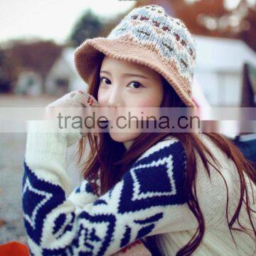 2014 New Fashion Knit Bucket Hat women pom acrylic crocheted knit bucket hats