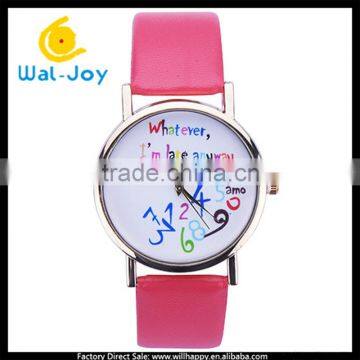 WJ-5472-1 wharever I'm late anyway face special smooth leather strap girl watch