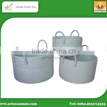 Set of 3 Round white rattan baskets with handles /storage basket, laundry basket from Vietnam