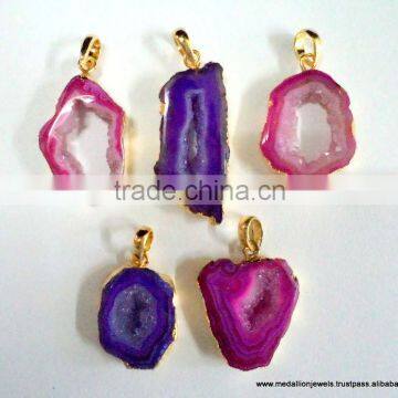 Agate Slice Vermeil Plated Fashion Jewelry Druzy Pendants