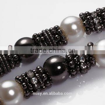 Pearl Gun Metal Decorative Bead Brass Chain for Wemen Brightness F1-80008 photo-4
